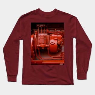Red Tractor Motor. Vintage diesel Engine Portrait Long Sleeve T-Shirt